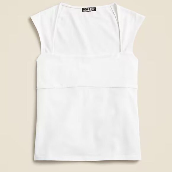 J. Crew Square Neck Cap Sleeve Stretch Top in White Size Large - Picture 1 of 11